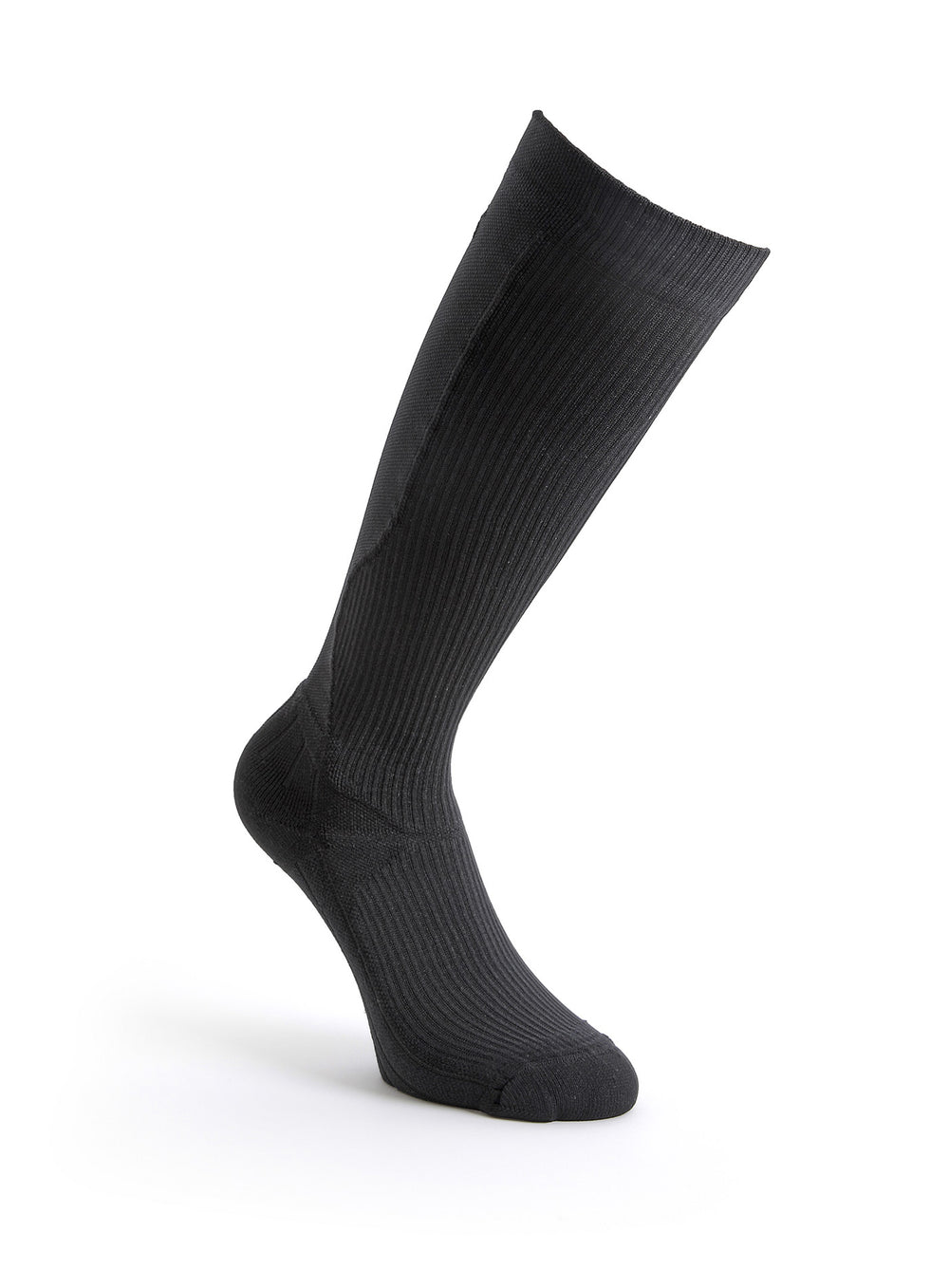 Schwarz TECH Running kniehohe Kompressionssocken für Marathon, Trail Running und lange Distanzen.
