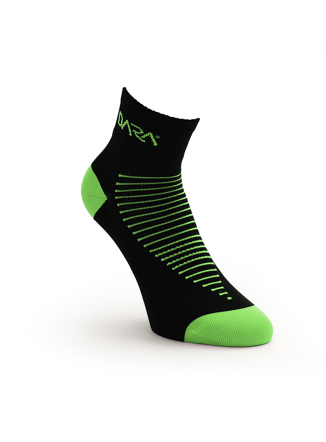 Schwarz Grün TECH Running Quarter Sportsocken mit leichter Kompression für Walking, Fitness und Alltag.