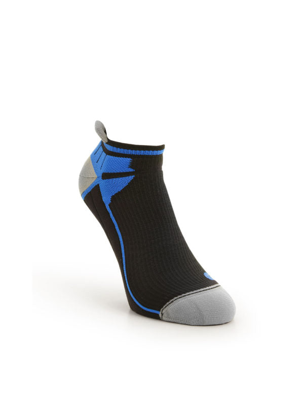 Schwarz Blau TECH Running Sneaker-Laufsocken mit Kompression mit anatomischer Passform für Running, Fitness und aktive Tage.