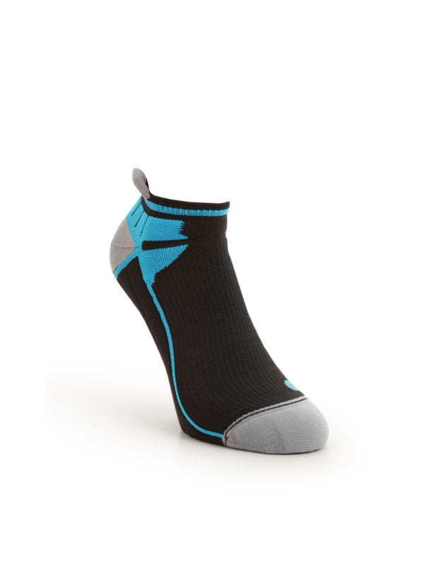 Schwarz Blau TECH Running Sneaker-Laufsocken mit Kompression mit anatomischer Passform für Running, Fitness und aktive Tage.